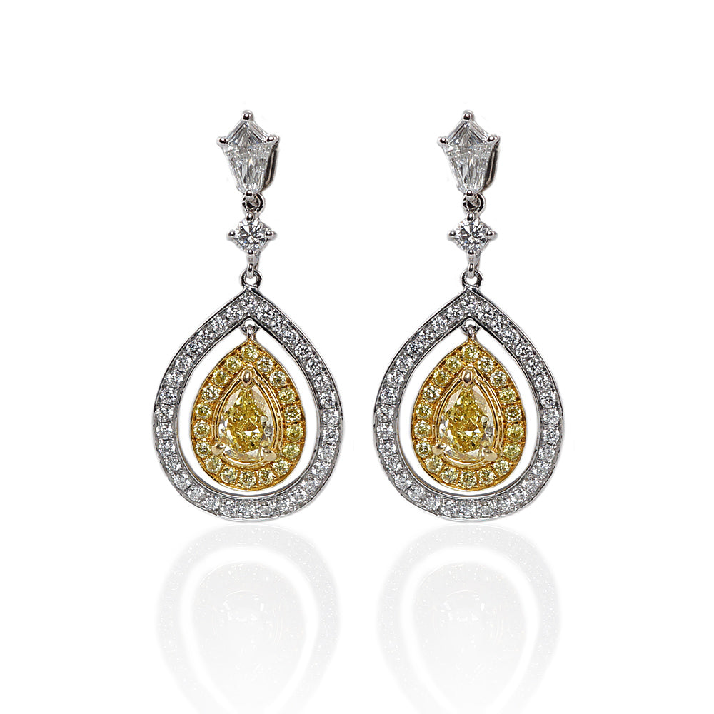 Fancy Yellow And Kite Diamond Drop Earrings