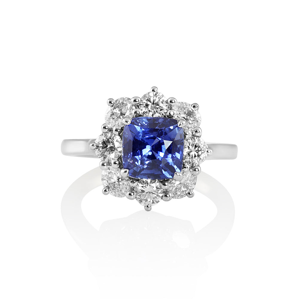 Nicole Sapphire and Diamond Cluster Engagement Ring