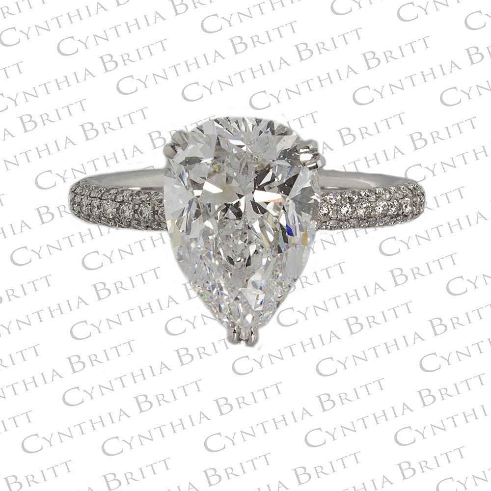 4.02 Carat Pear Shape Diamond Pave Ring