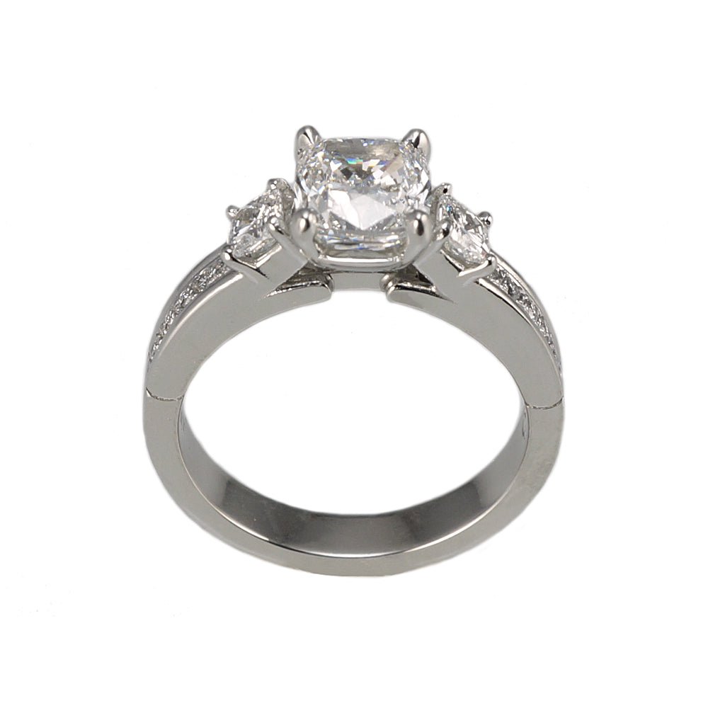 Rachel Three Stone Cushion Cut Engagement Ring