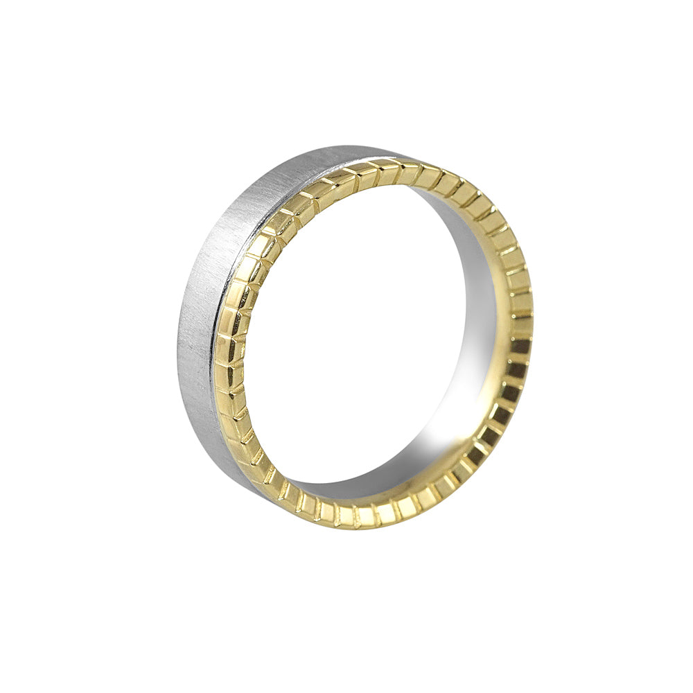 Randy Yellow Gold and Platinum Mens Wedding Band